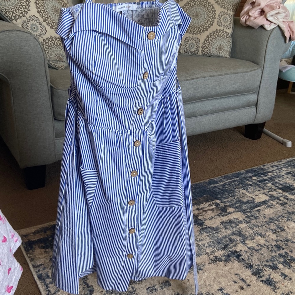 Blue white strips dress